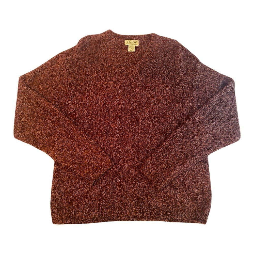 St. Johns Bay Sweater Mens Large Burgundy Boucle Knit V-Neck Textured‎ Pullover